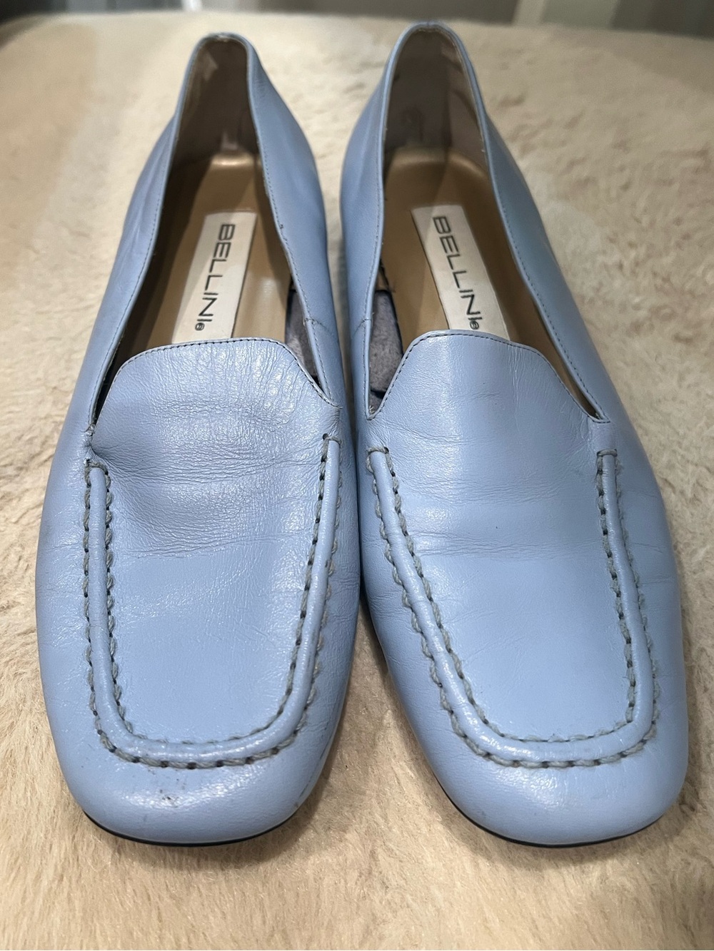 Vintage French Blue Leather Slip-On Loafers